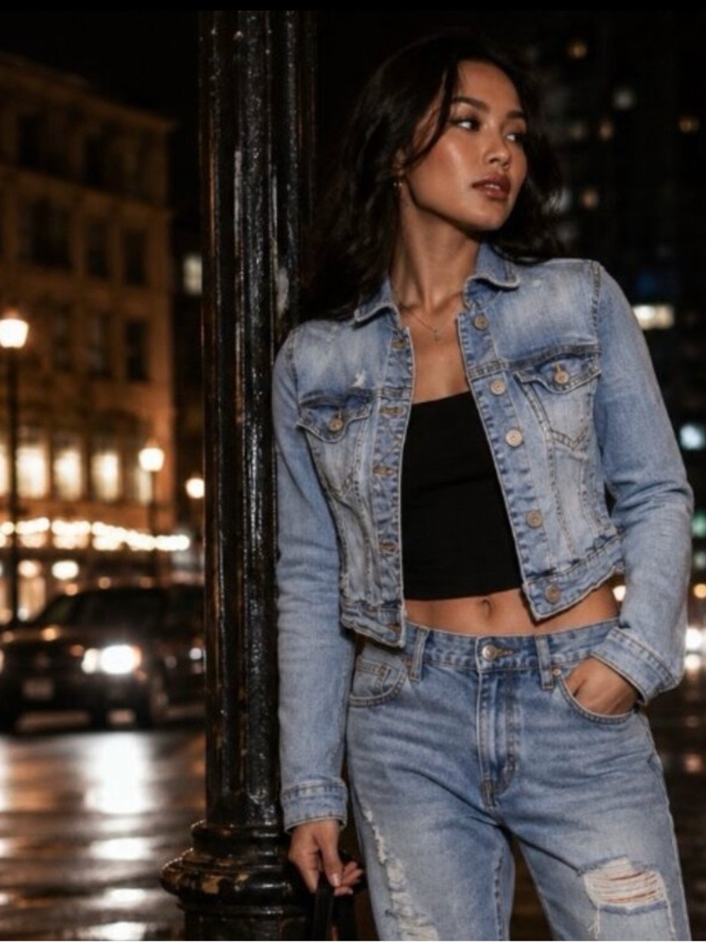 Aeropostale Cropped Denim Jacket Womens S Light Wash Distressed Y2K